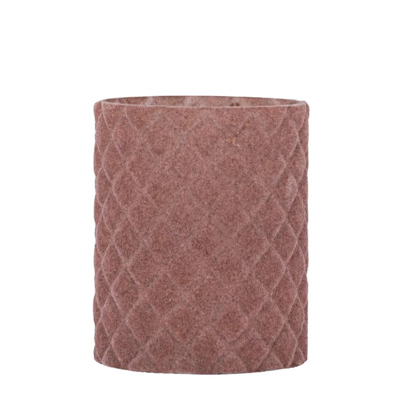 Teelichthalter aus Glas, rosa Farbe, mit Flocking-Oberfläche, Rautenform, L – Amella | PTMD