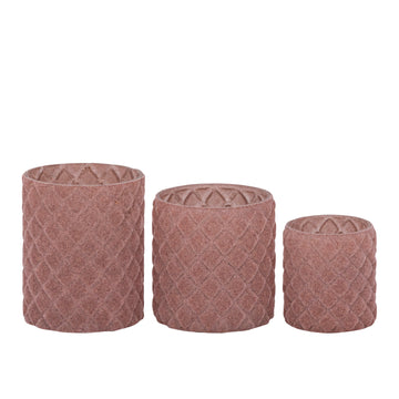 Teelichthalter aus Glas, rosa Farbe, mit Flocking-Oberfläche, Rautenform, L – Amella | PTMD