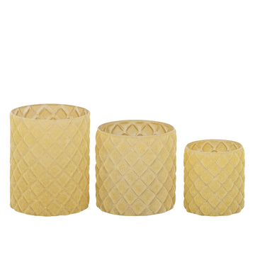 Teelichthalter aus Glas, gelbe Optik, mit Flocking-Oberfläche, Rautenform, L – Amella | PTMD