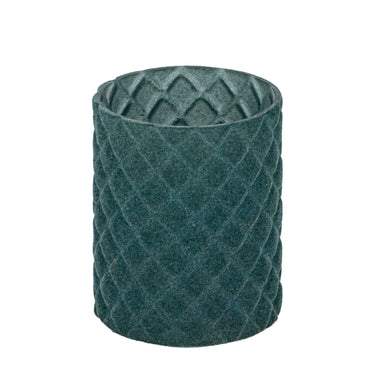 Teelichthalter aus Glas, petrolfarbene Optik, mit Flocking-Oberfläche, Rautenform, L – Amella | PTMD