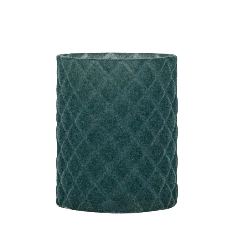 Teelichthalter aus Glas, petrolfarbene Optik, mit Flocking-Oberfläche, Rautenform, L – Amella | PTMD