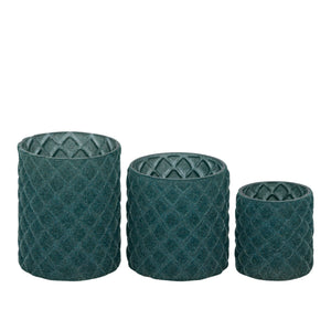 Teelichthalter aus Glas, petrolfarbene Optik, mit Flocking-Oberfläche, Rautenform, L – Amella | PTMD