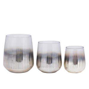 Windlicht – Rundes Glasdesign, Geätzte Oberfläche, Goldene Farbgebung, M – Shelva | PTMD