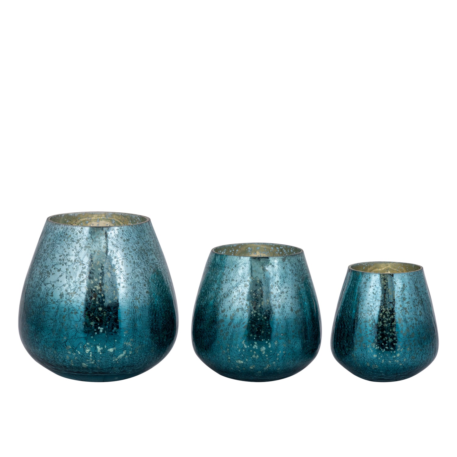 Windlicht – Crackle Design, Bollenform, Glasmaterial, Türkis, L – Mayna | PTMD
