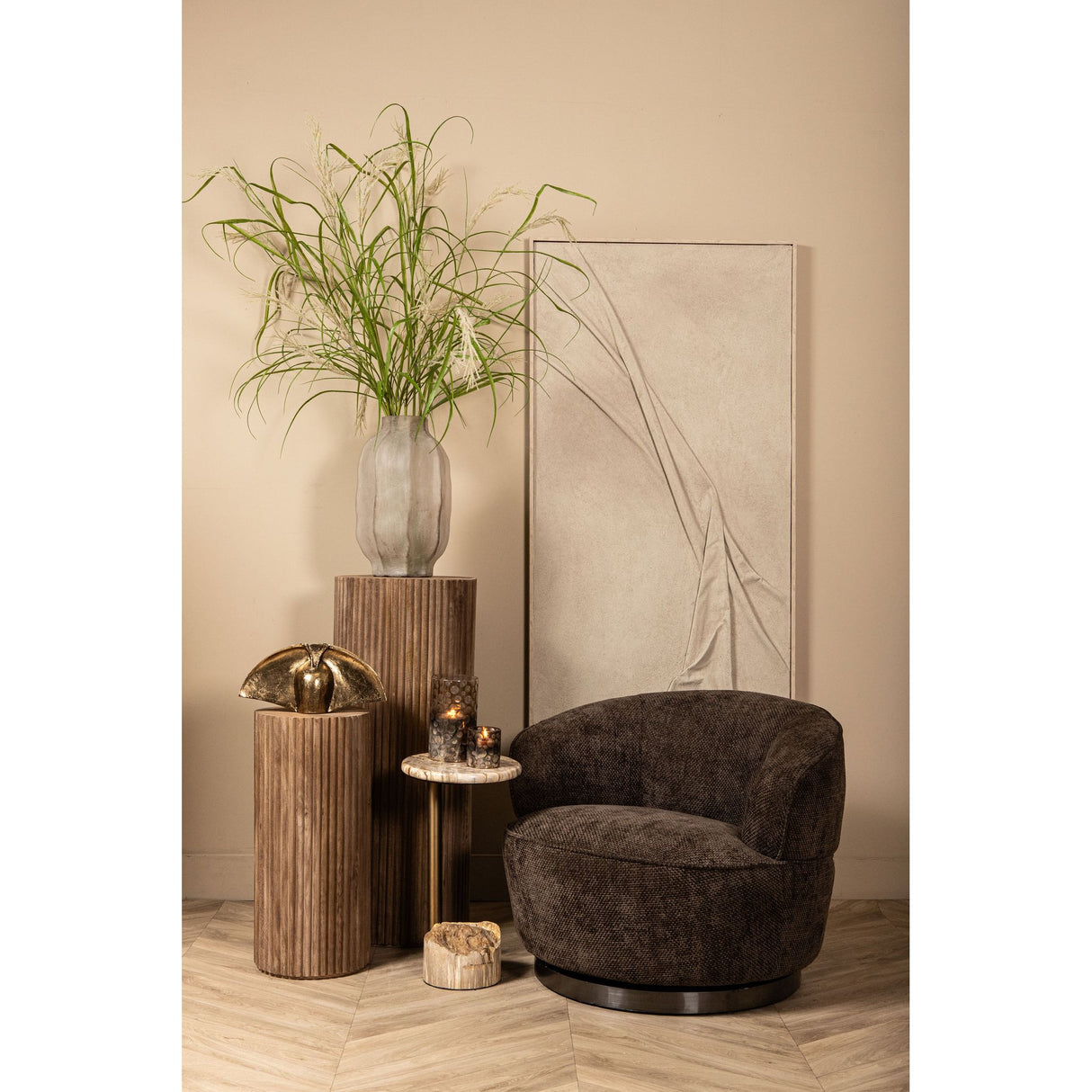 Wall Panel - Textile Wave Pattern, Framed Canvas, Handmade Finish, L - Dizze | PTMD