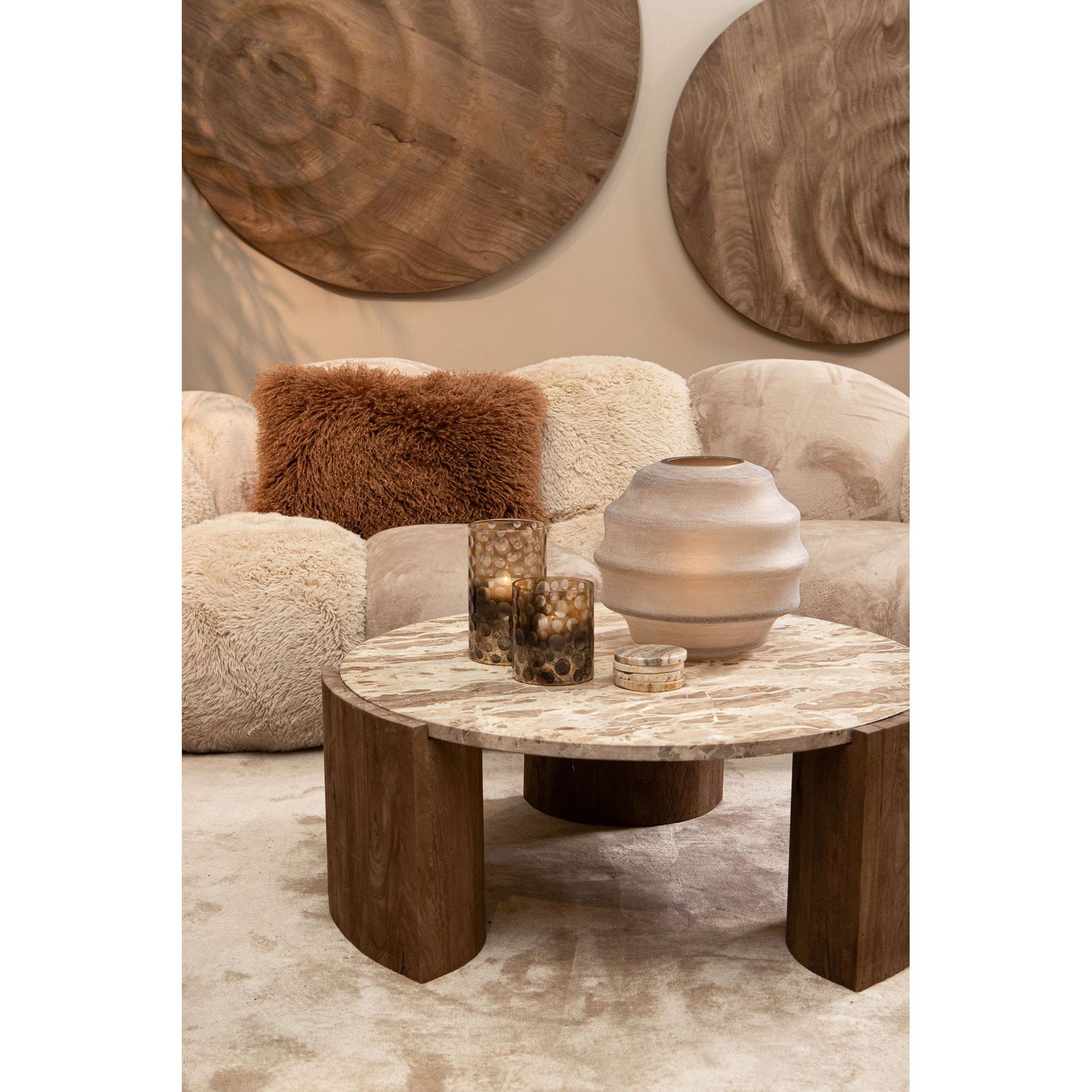 Sofa – beige Oberfläche, Stoff Bezug, drei Sitzer – Curvae | PTMD