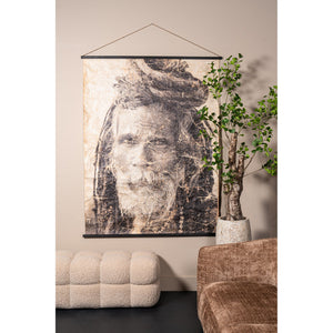 Jute, paper and wood wall art with beige tones, portrait motif with dreadlocks and composite look – Alexy | PTMD
