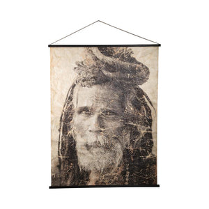 Jute, paper and wood wall art with beige tones, portrait motif with dreadlocks and composite look – Alexy | PTMD