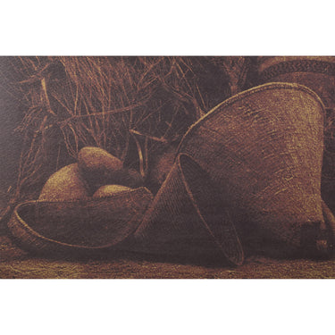 Linen canvas mural with jute frame, basket motif and light brown finish - Nimrod | PTMD