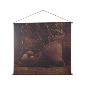 Linen canvas mural with jute frame, basket motif and light brown finish - Nimrod | PTMD