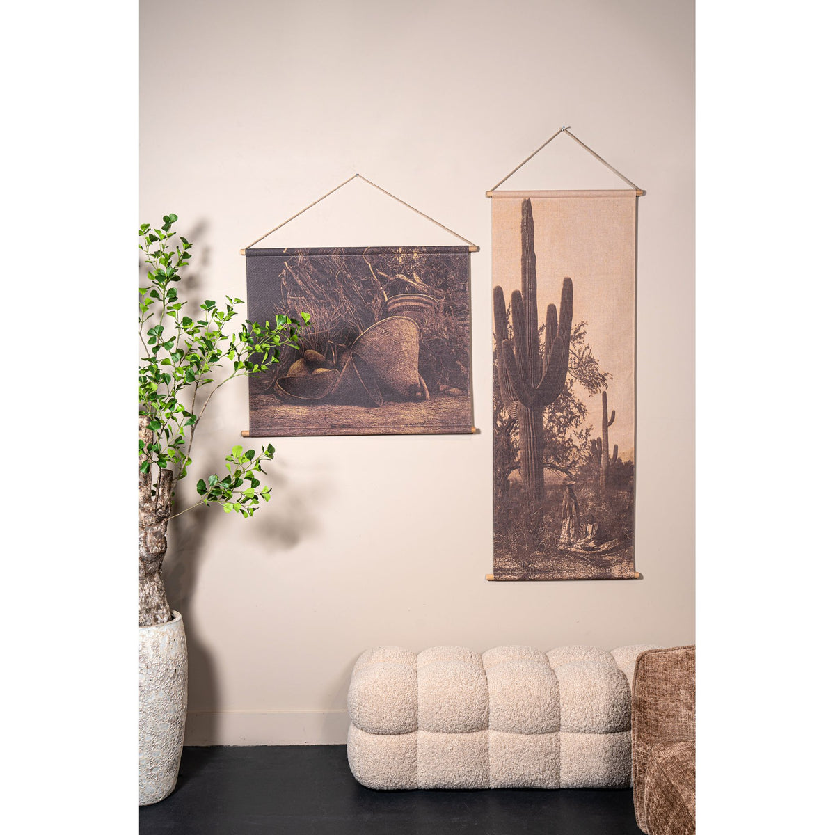 Wandbild – Kaktus Design, Rechteckige Form, Leinen Material, Hellbraun – Nimrod | PTMD