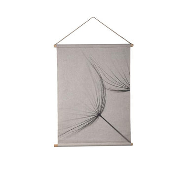 Linen Canvas Wall Decor with Jute Frame, Dandelion Motif and Grey Finish, L – Nimrod | PTMD