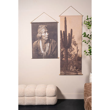 Linen Canvas Wall Art with Jute Frame, Cactus Motif and Champagne Finish – Nimrod | PTMD