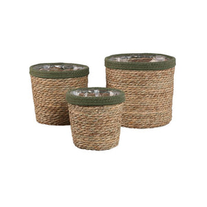 Basket – Dark Green Rattan, Straight Edge, Round Shape – Leavy | PTMD