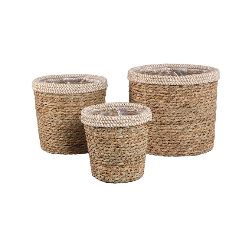 Basket - White Rattan, Straight Edge, Round Shape - Leavy | PTMD