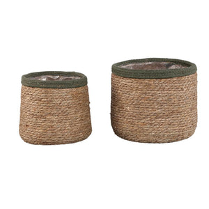 Basket – Dark Green Rattan, With Ears, Round Shape – Leavy | PTMD
