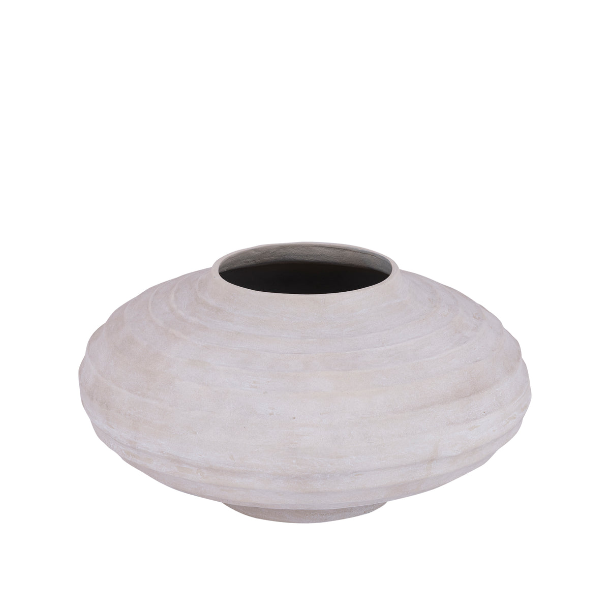 Flowerpot made of cast aluminum in beige with ribbed design, stone-wash finish, L – Kody | PTMD