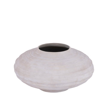 Blumentopf aus gegossenem Aluminium in Beige mit Rippendesign, Stone-Wash-Finish, L – Kody | PTMD