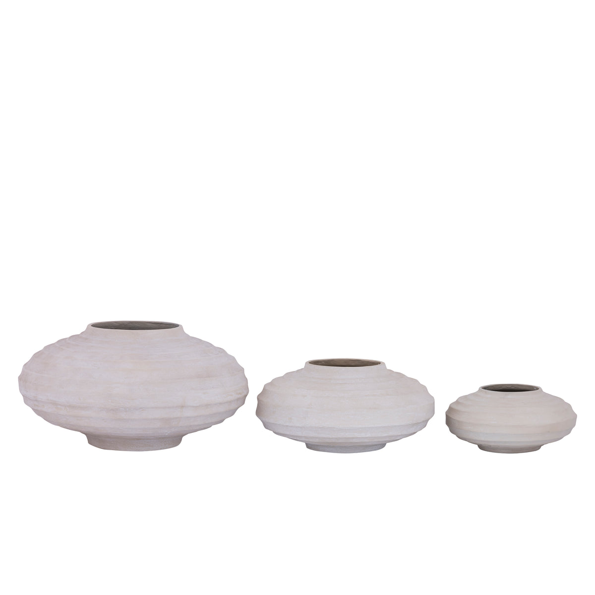 Cast aluminum plant pot in beige with ribbed design, stone-wash finish, S – Kody | PTMD
