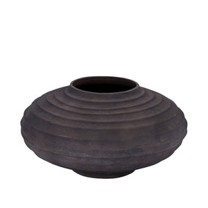 Blumentopf aus gegossenem Aluminium in Dunkelbraun mit Rippendesign, Stone-Wash-Finish, L – Kody | PTMD