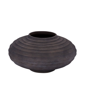Blumentopf aus gegossenem Aluminium in Dunkelbraun mit Rippendesign, Stone-Wash-Finish, L – Kody | PTMD