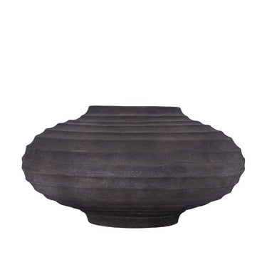 Flowerpot made of cast aluminum in dark brown with rib design, stone-wash finish, L – Kody | PTMD