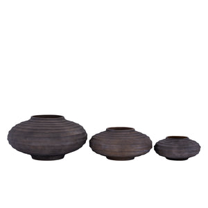 Dark Brown Cast Aluminum Flower Pot with Ribbed Design, Stone-Wash Finish, S – Kody | PTMD