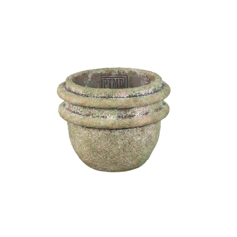 Flower pot – Double rim structure, Round shape, Green surface, Cement material, S – Almeda | PTMD