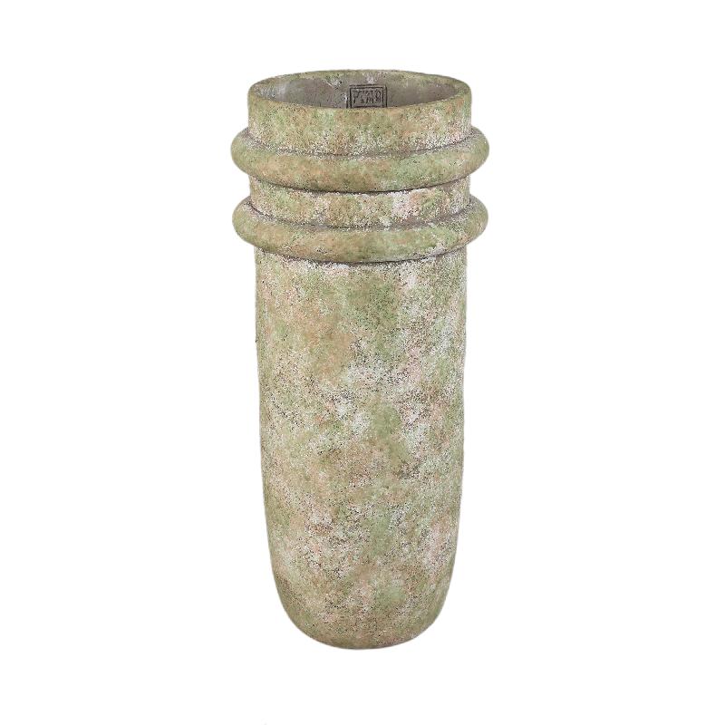 Vase – Doppelte Kante, Zement Material, Runde Form, Grün, M - Almeda | PTMD
