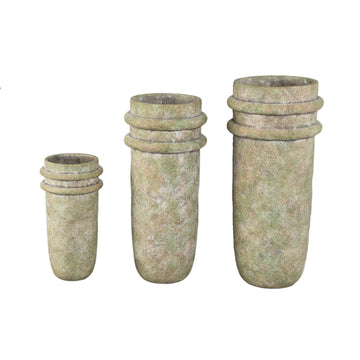 Vase – Doppelte Kante, Zement Material, Runde Form, Grün, L - Almeda | PTMD