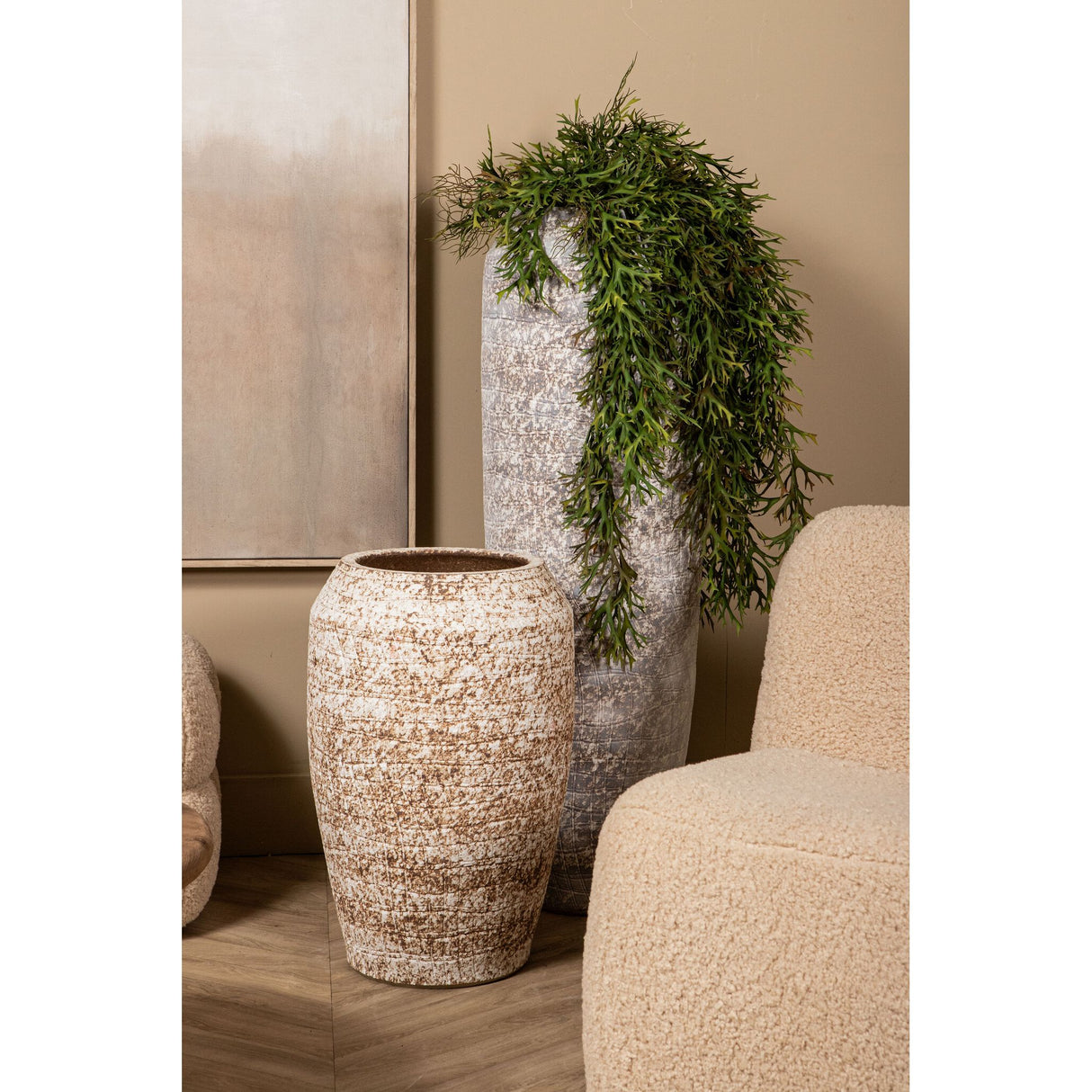 Topf – Raues Design, Runde Form, Keramik Material, Beige, L – Vikki | PTMD