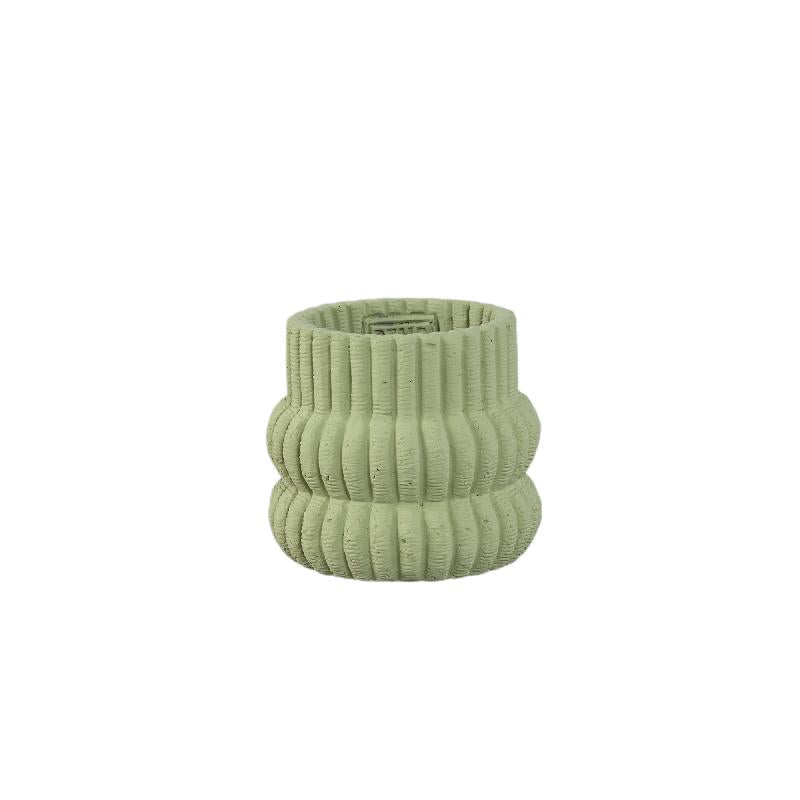 Blumentopf – Runde Form, Zement Material, Gerippte Struktur, Mintgrüne Oberfläche, XS – Lucas | PTMD