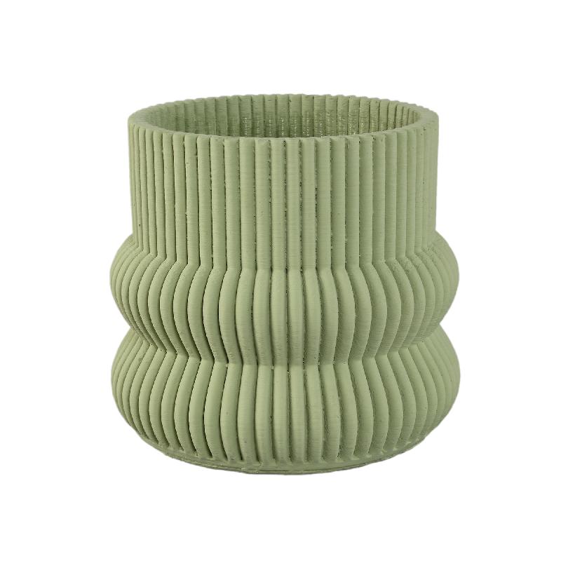 Blumentopf – Runde Form, Zement Material, Gerippte Struktur, Mintgrüne Oberfläche, L – Lucas | PTMD