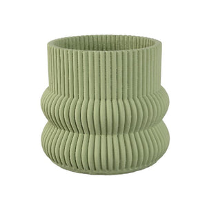 Blumentopf – Runde Form, Zement Material, Gerippte Struktur, Mintgrüne Oberfläche, L – Lucas | PTMD