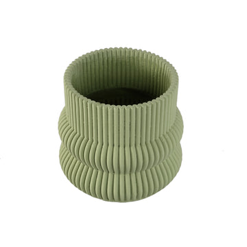 Blumentopf – Runde Form, Zement Material, Gerippte Struktur, Mintgrüne Oberfläche, XS – Lucas | PTMD