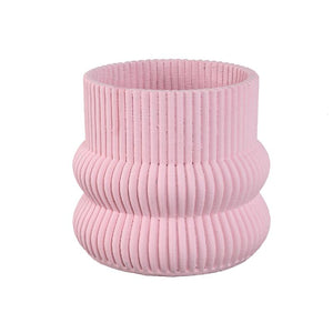 Blumentopf – Runde Form, Zement Material, Gerippte Struktur, Hellrosa Oberfläche, L – Lucas | PTMD