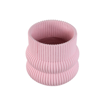 Blumentopf – Runde Form, Zement Material, Gerippte Struktur, Hellrosa Oberfläche, M – Lucas | PTMD