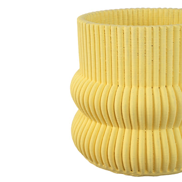 Blumentopf – Runde Form, Zement Material, Gerippte Struktur, Gelbe Oberfläche, L – Lucas | PTMD