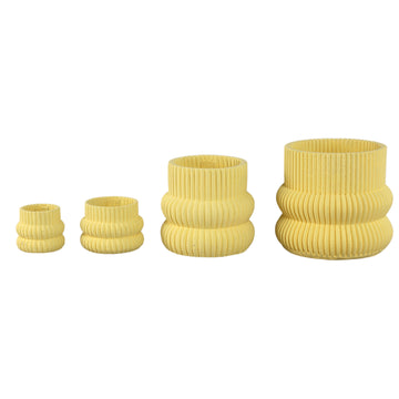 Blumentopf – Runde Form, Zement Material, Gerippte Struktur, Gelbe Oberfläche, XS – Lucas | PTMD