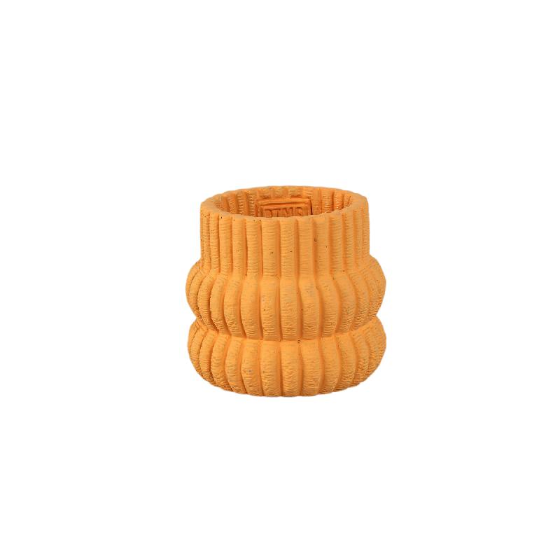 Blumentopf – Runde Form, Zement Material, Gerippte Struktur, Orange Oberfläche, XS – Lucas | PTMD