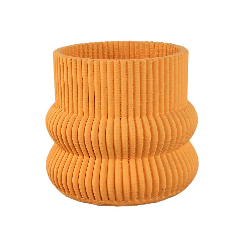 Blumentopf – Runde Form, Zement Material, Gerippte Struktur, Orange Oberfläche, L – Lucas | PTMD