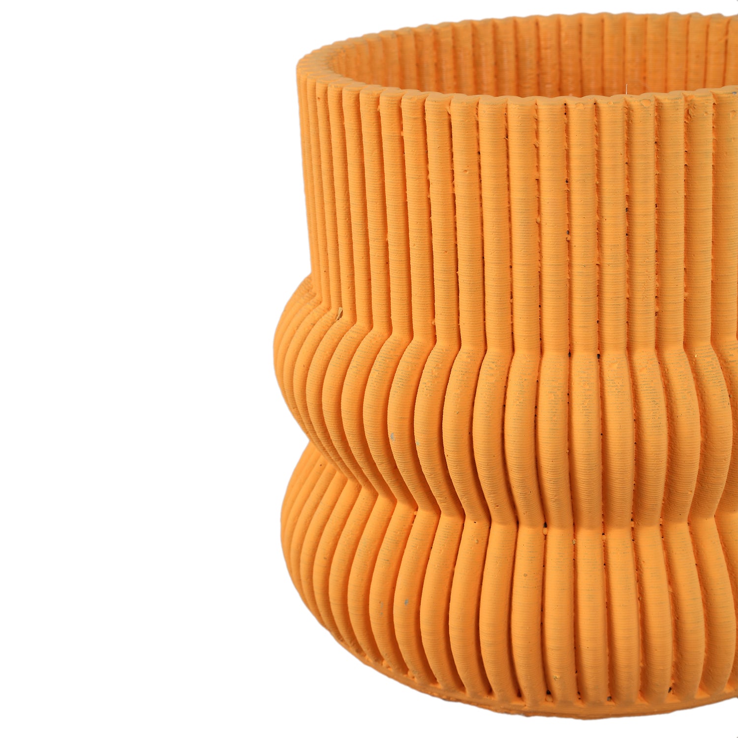 Blumentopf – Runde Form, Zement Material, Gerippte Struktur, Orange Oberfläche, XS – Lucas | PTMD