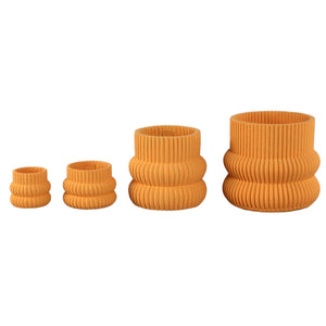 Blumentopf – Runde Form, Zement Material, Gerippte Struktur, Orange Oberfläche, XS – Lucas | PTMD