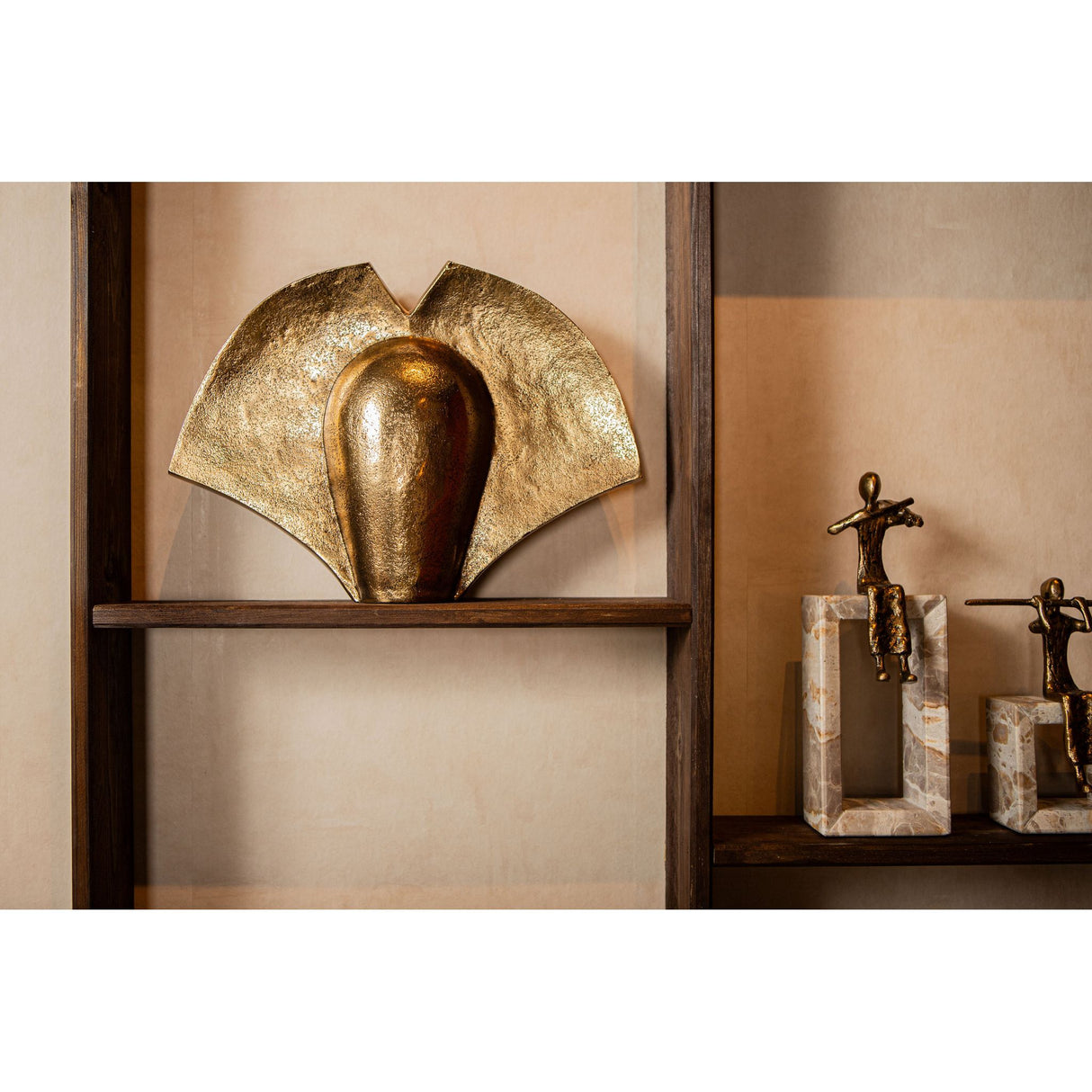 Decorative Pot – Wing Design, Cast Aluminum, Antique Gold Finish, L – Jandell | PTMD