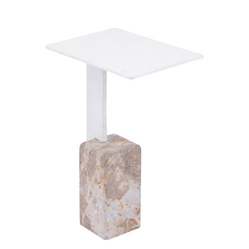 Beistelltisch - Marmorstein, gegossenes Aluminium, handgefertigt, beige, rechteckige Platte – Ebe | PTMD