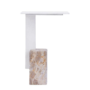 Beistelltisch - Marmorstein, gegossenes Aluminium, handgefertigt, beige, rechteckige Platte – Ebe | PTMD