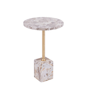 Side table - stone, cast aluminum, handmade, beige, round top, small – Ebe | PTMD