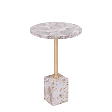 Side table - stone, cast aluminum, handmade, beige, round top, small – Ebe | PTMD