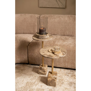 Side table - Marble stone, cast aluminum, handmade, beige, round top, large – Ebe | PTMD