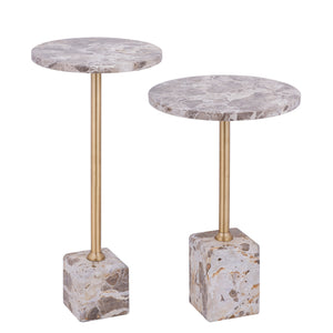 Side table - stone, cast aluminum, handmade, beige, round top, small – Ebe | PTMD